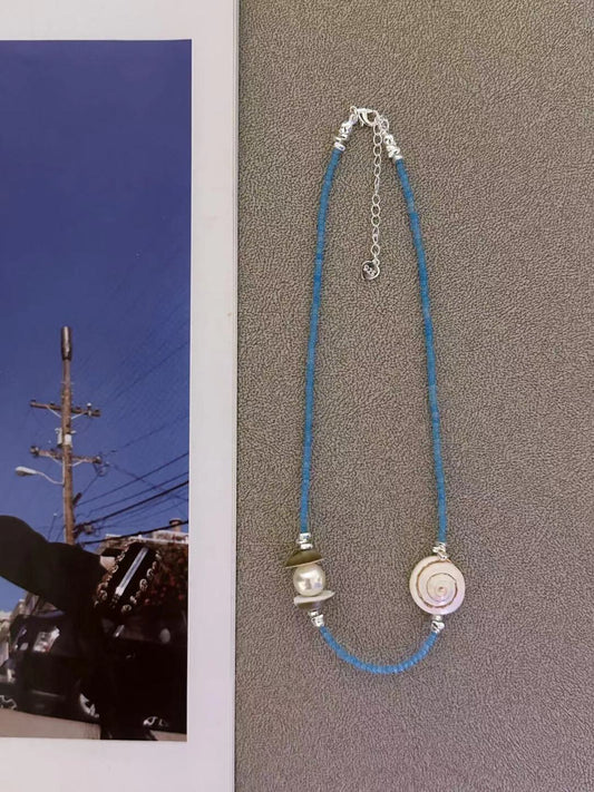 Natural Shell Blue Beaded Necklace