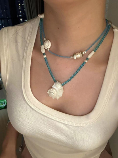 Natural Shell Blue Beaded Necklace