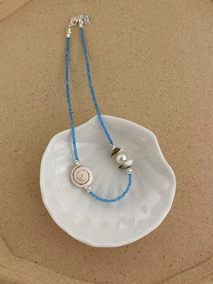 Natural Shell Blue Beaded Necklace