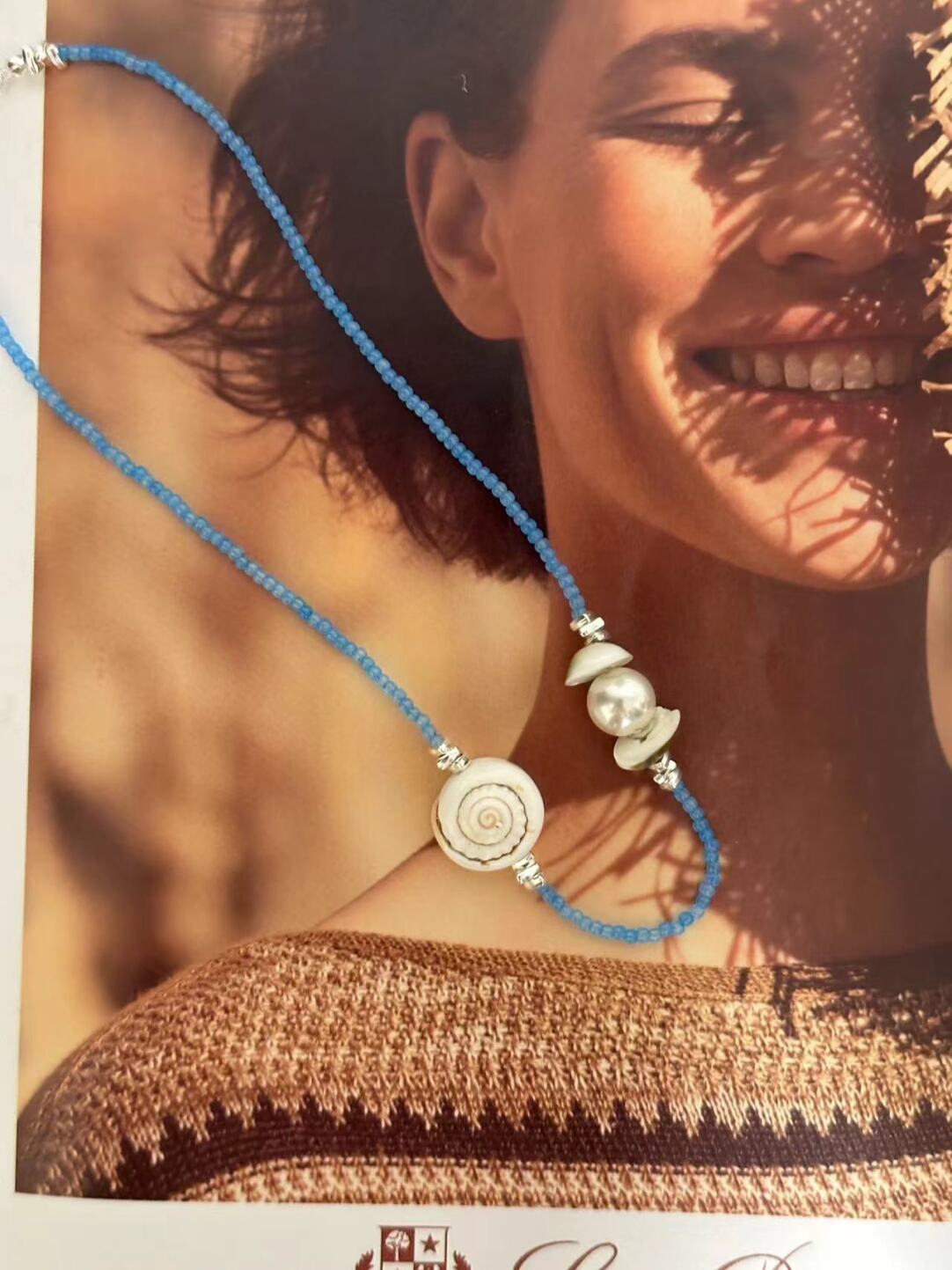 Natural Shell Blue Beaded Necklace