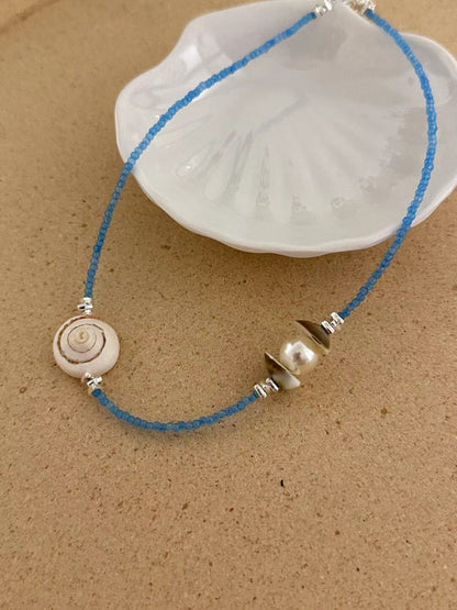 Natural Shell Blue Beaded Necklace
