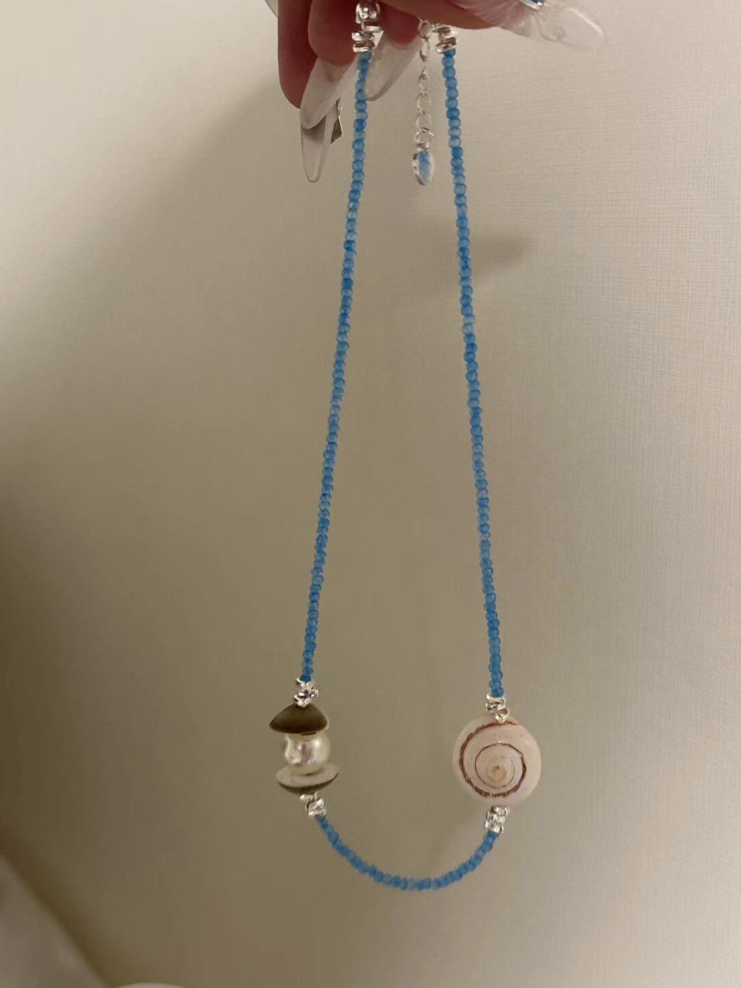 Natural Shell Blue Beaded Necklace