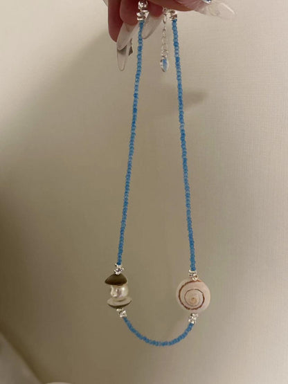 Natural Shell Blue Beaded Necklace
