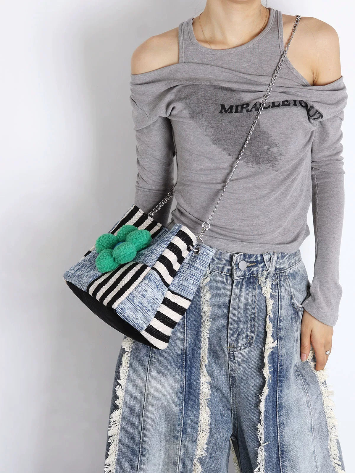 Patchwork Denim & Stripe Mini Tote Bag | Bag | Three Fleas