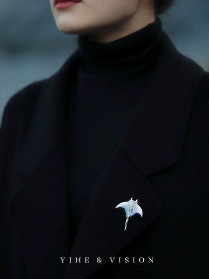 Handmade Ceramic Manta Brooch