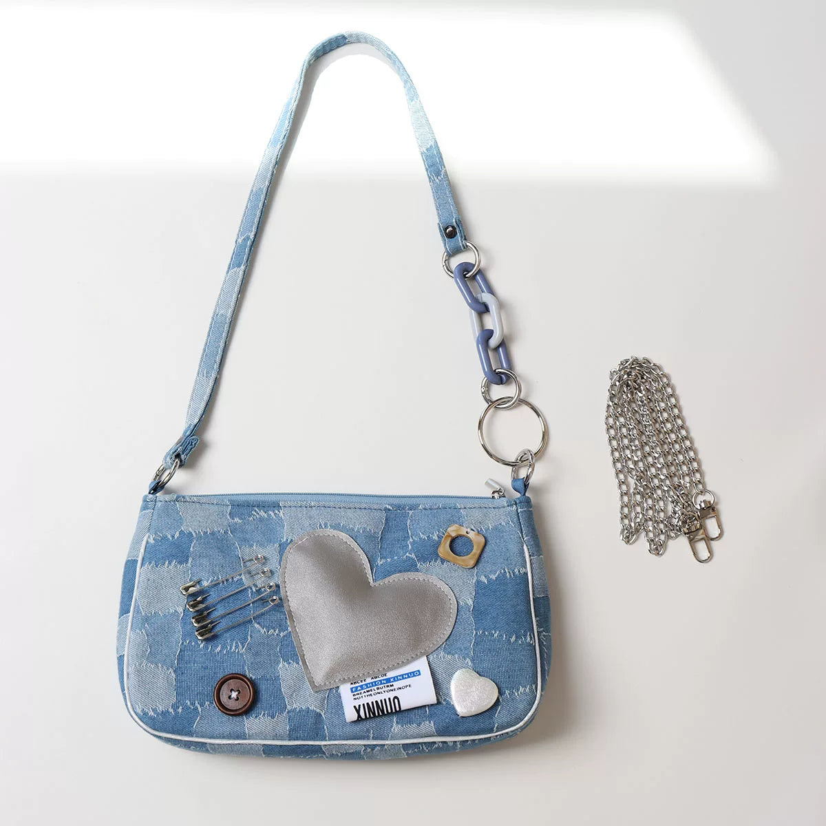 Denim Patchwork Heart Crossbody Bag | Bag | Three Fleas