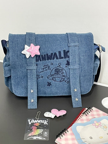 Vintage Strap Denim Crossbody Bag