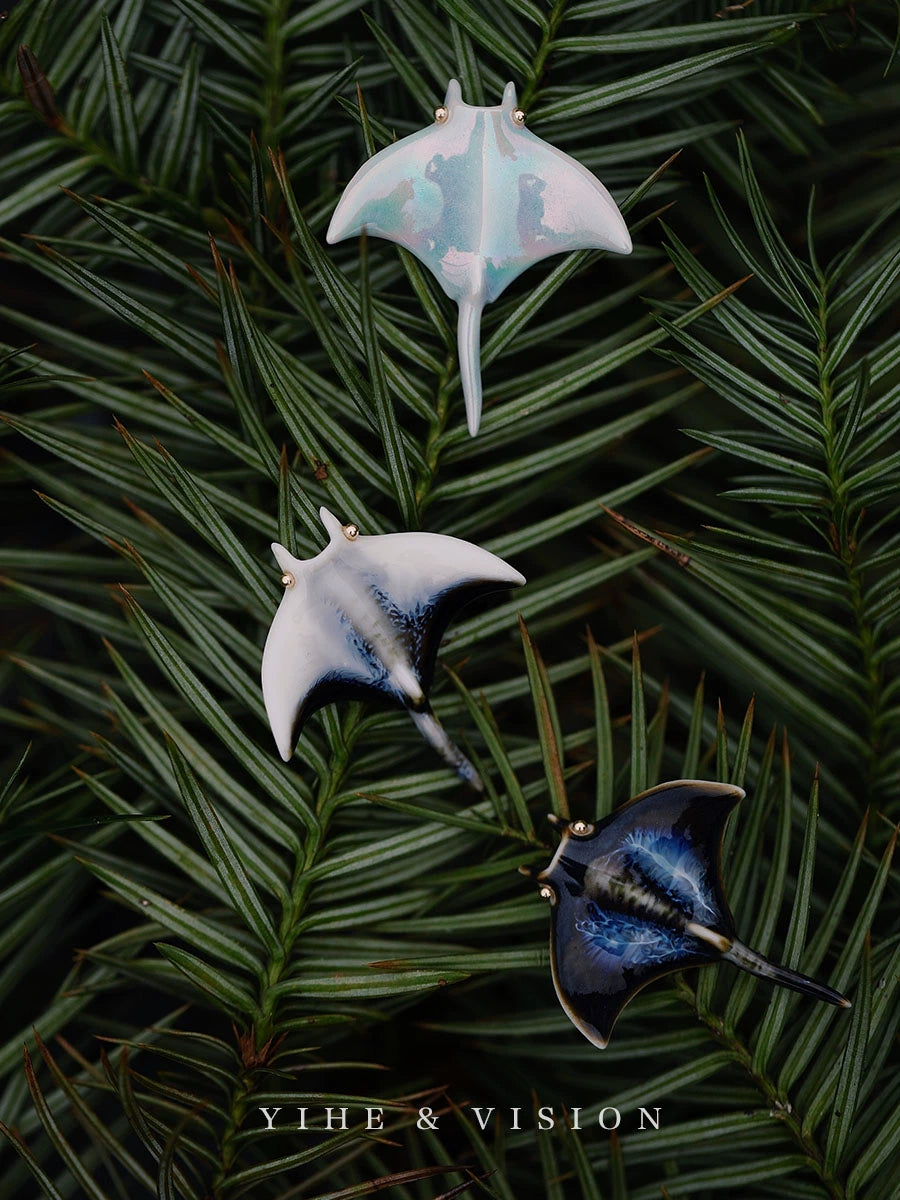 Handmade Ceramic Manta Brooch