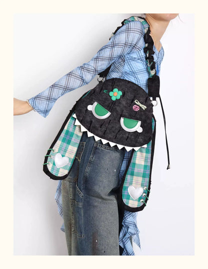 Grunge Plaid Bunny Crossbody Bag | Bag | Three Fleas