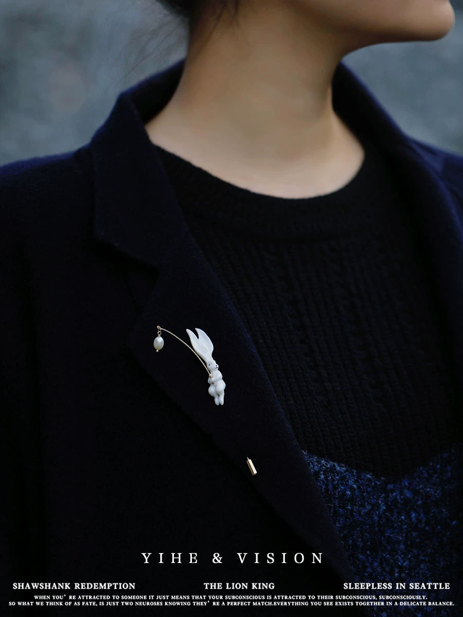 Handmade Ceramic Bunny Brooch