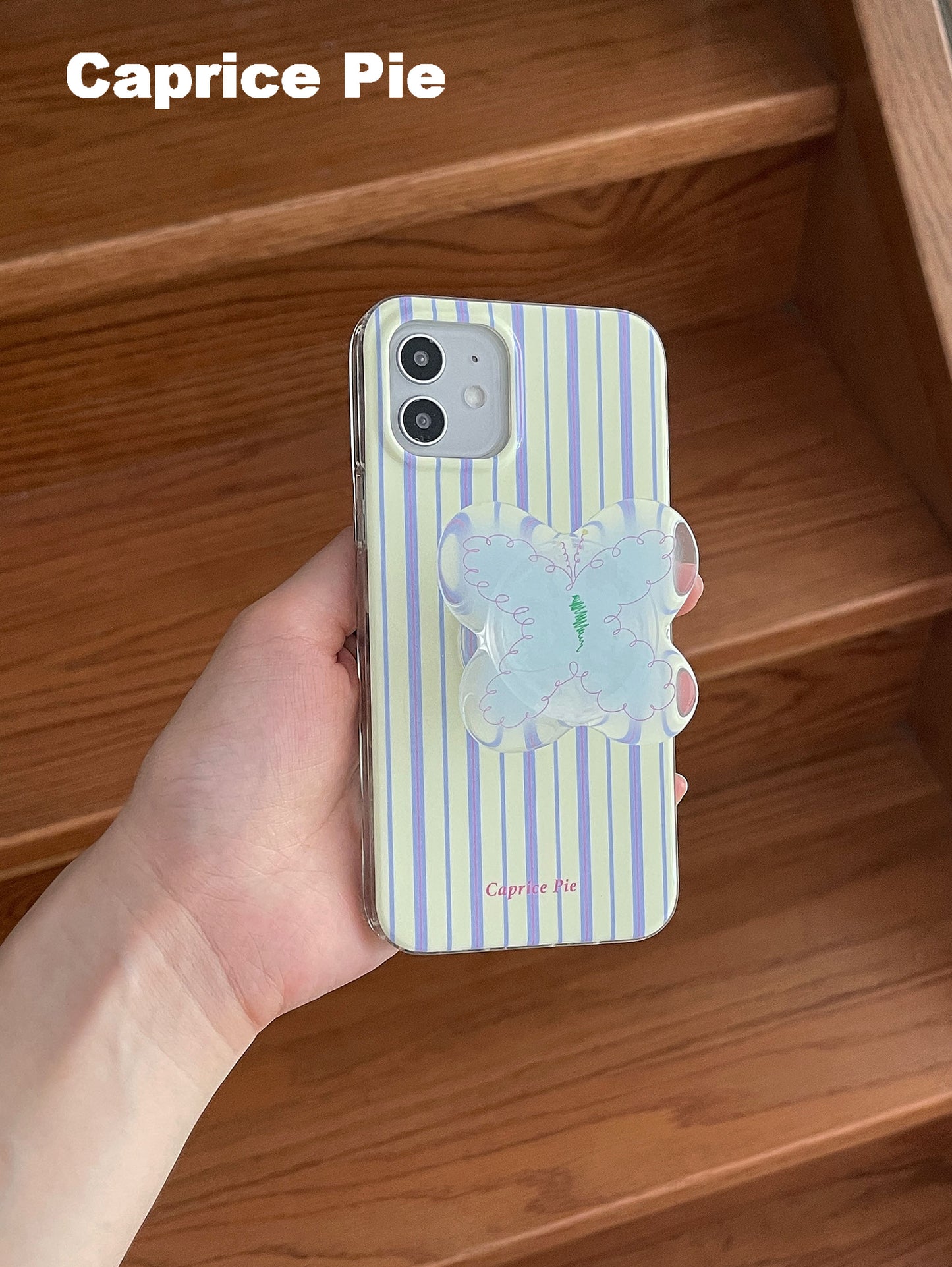 Yellow and Purple Stripe Phone Case With Butterfly Stand