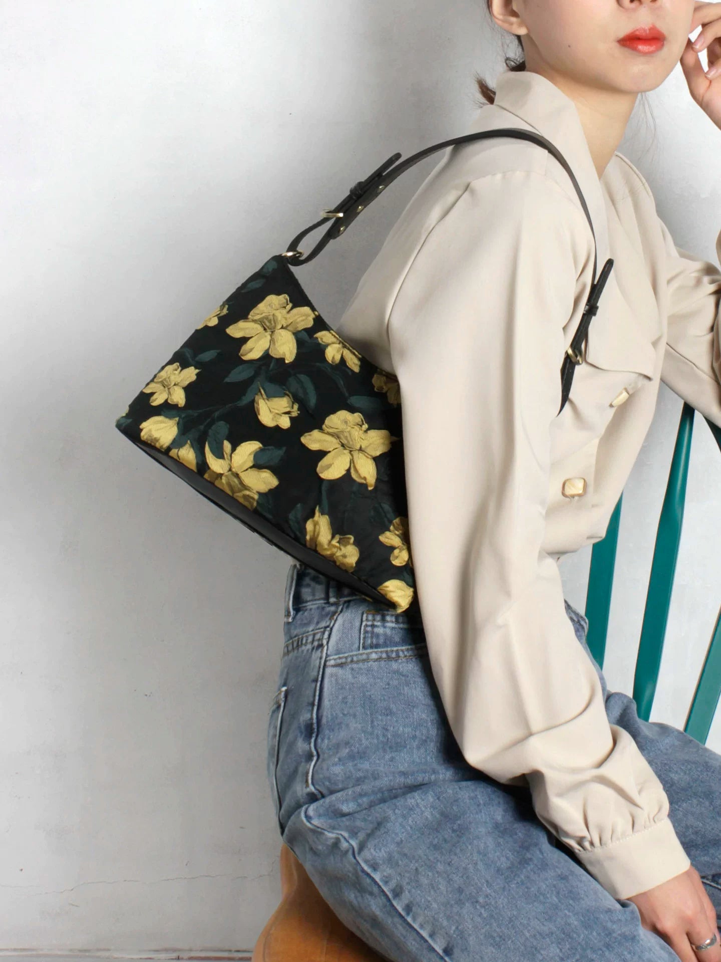 Black Floral Print Shoulder Bag | Bag | Three Fleas