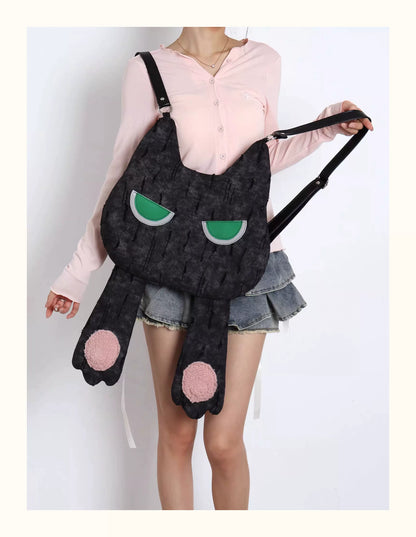 Grumpy Black Cat Convertible Backpack | Bag | Three Fleas