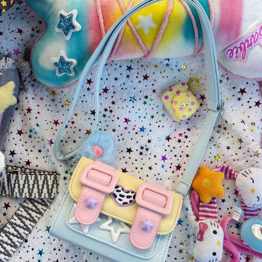 Macaroon Star Cow Print Small Square Bag