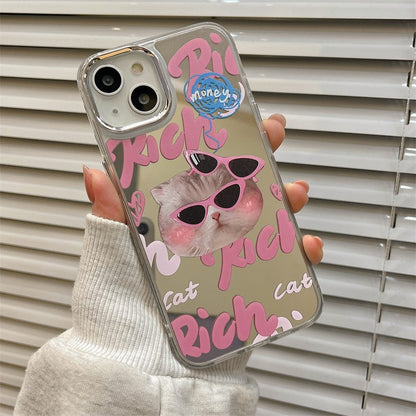 [ Meme Case ] Happy cute lovely cat mirror case | phone accessories | Three Fleas