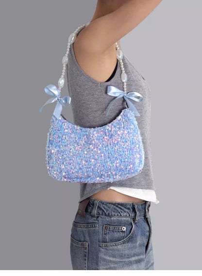 Iridescent Aqua Sequin Shoulder Bag |  | Three Fleas
