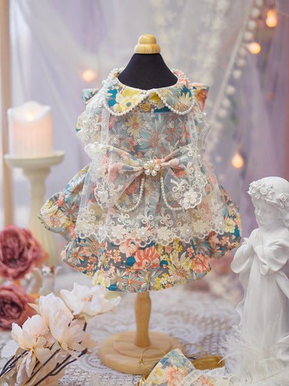 Lolita Lace Print Pearl decor Pet Dress