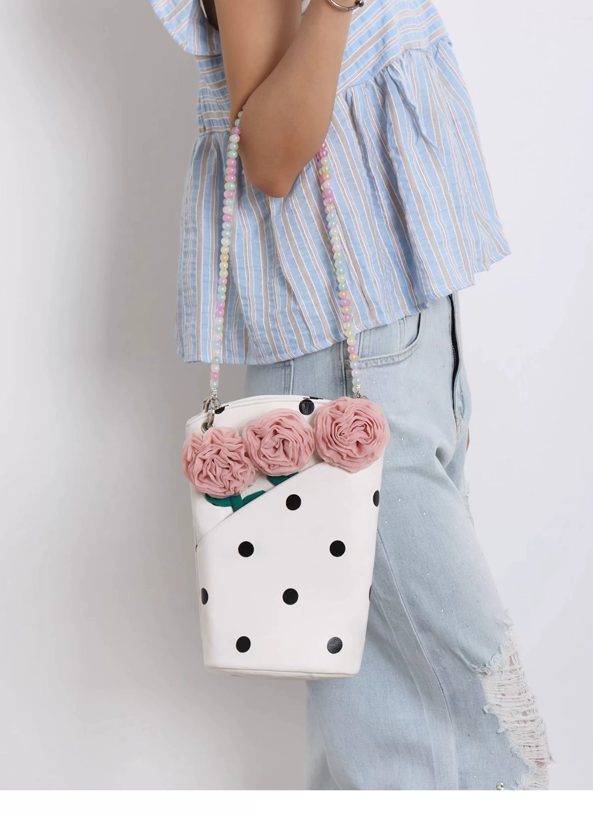 Polka Dot Rose Bucket Bag |  | Three Fleas