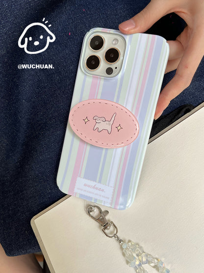 Purple Stripe Phone Case with Puppy Stand