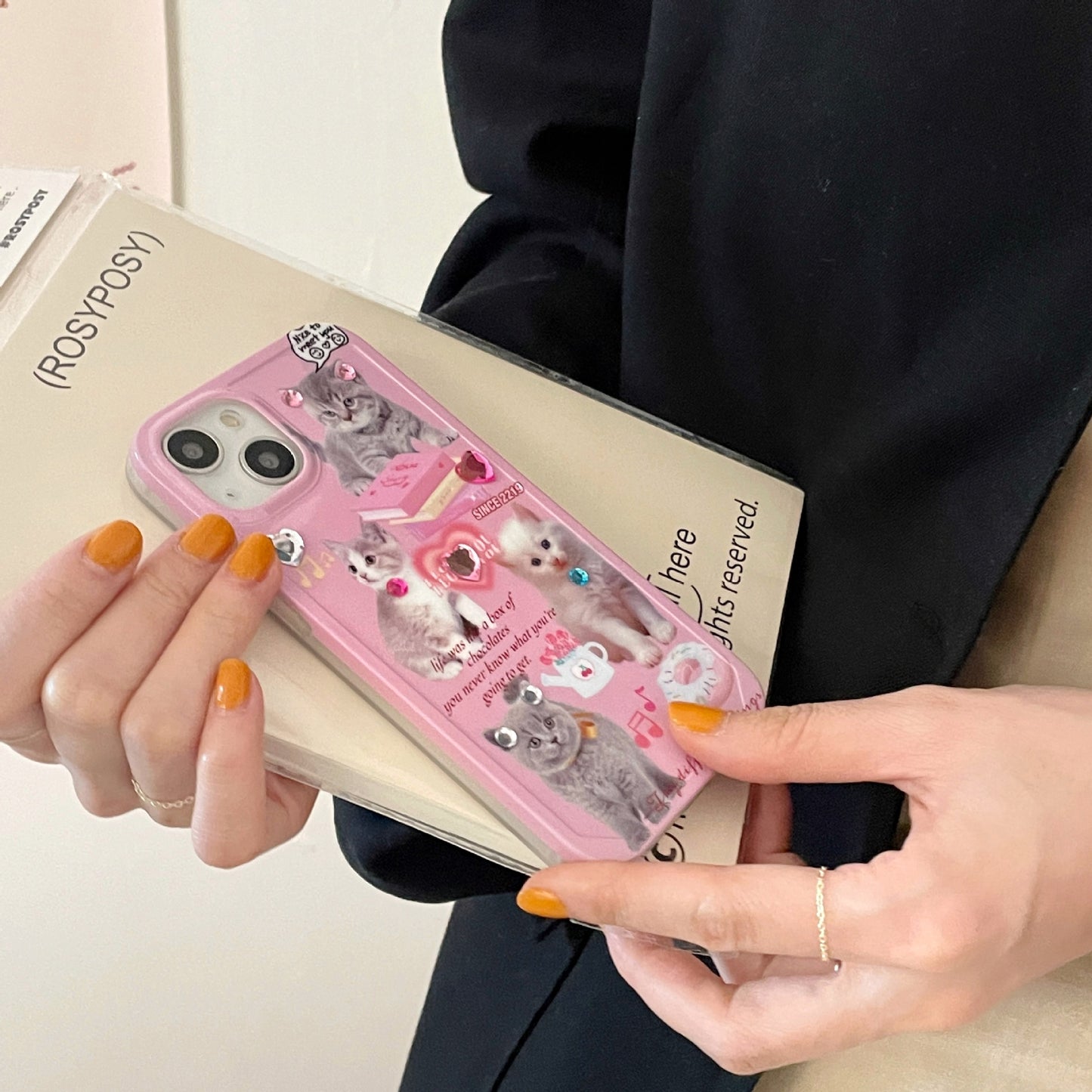 Pink cute little cat phone case