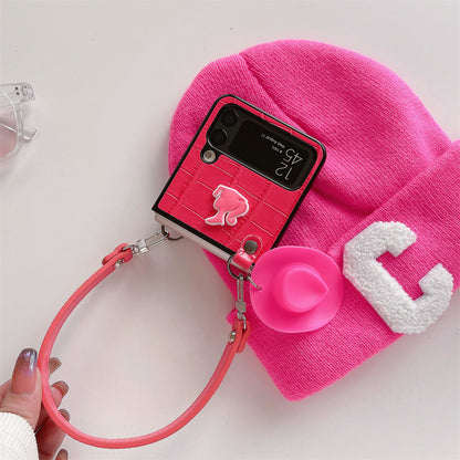 Pink faux leather Galaxy Z-Flip3/4 phone case