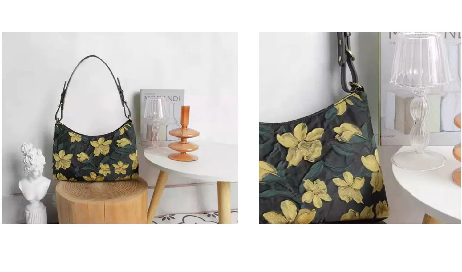 Black Floral Print Shoulder Bag | Bag | Three Fleas