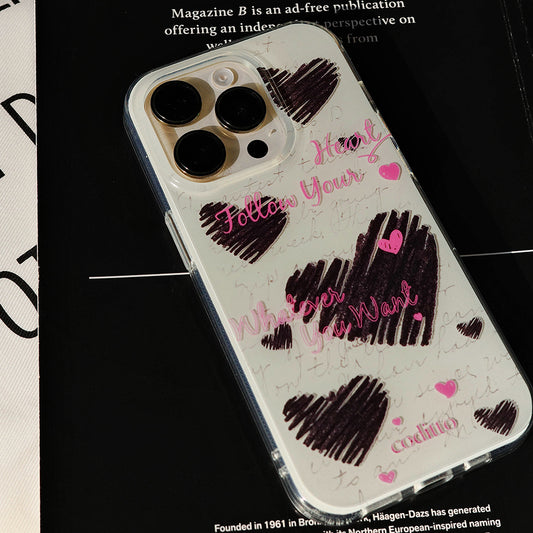 Doodle Black Pink Heart Phone Case