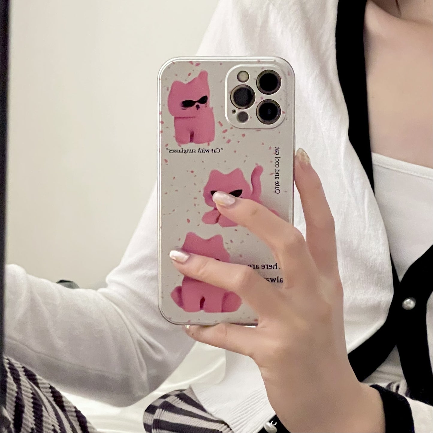 Pink sunglasses cat laser phone case