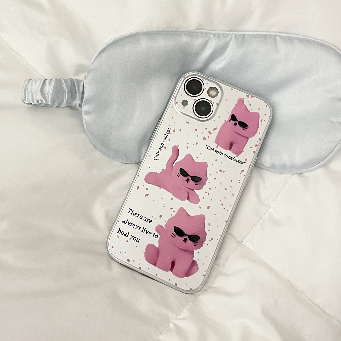 Pink sunglasses cat laser phone case