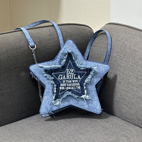 Y2k Embroidered Letter Tassel Star-shaped Backpack
