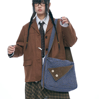 Retro Pleated Canvas Messenger Bag