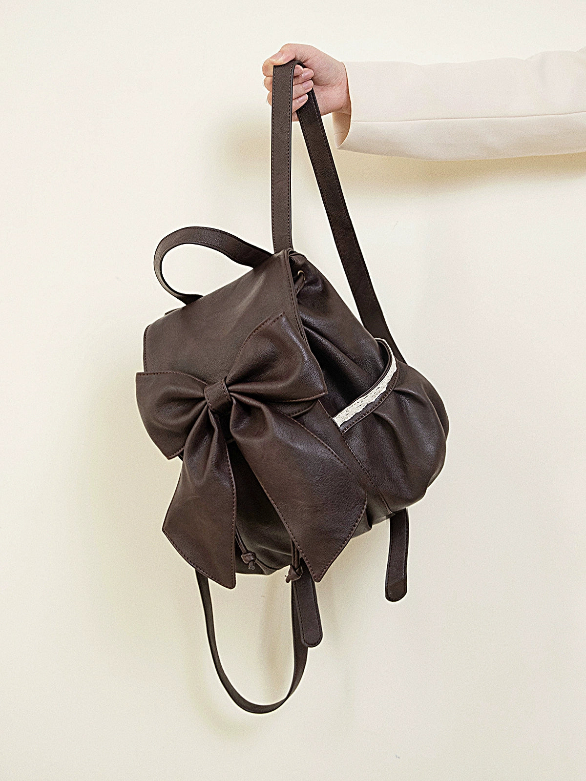 Retro Brown Lace-up Bow Backpack