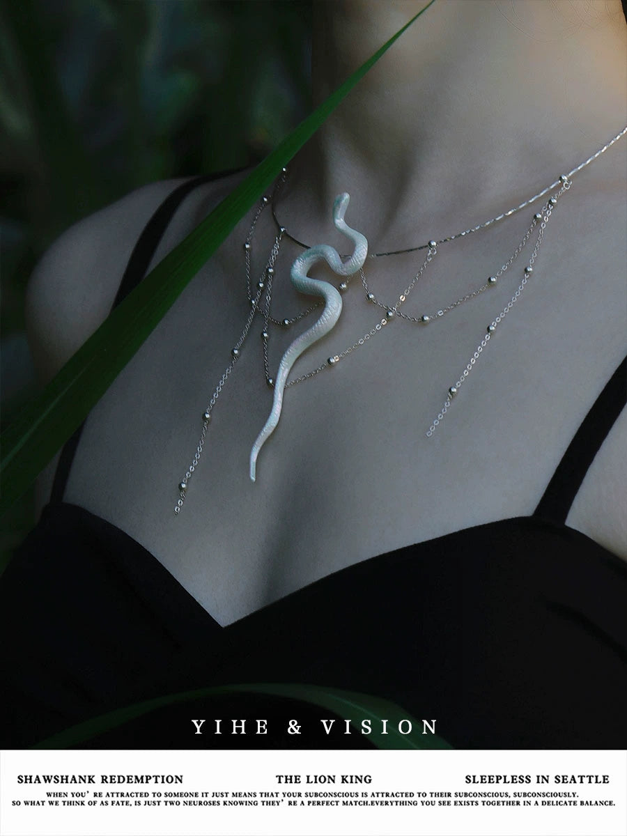 Ceramic Snake Silver Necklace