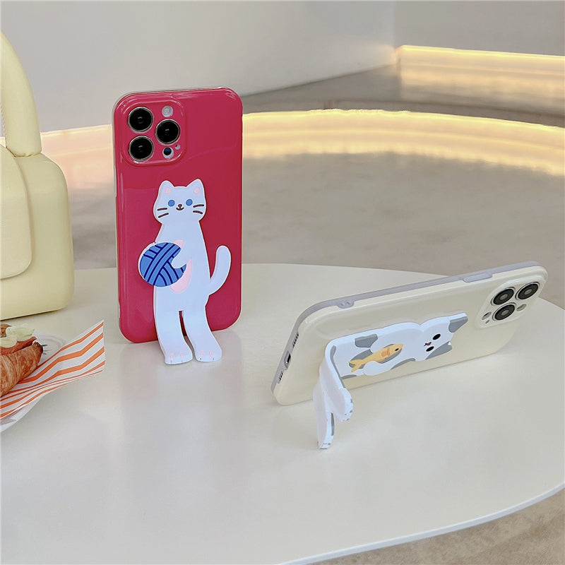 3D cat foldable stand phone case