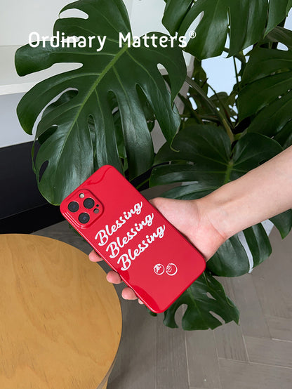 Blessing Letter Printed Red Phone Case