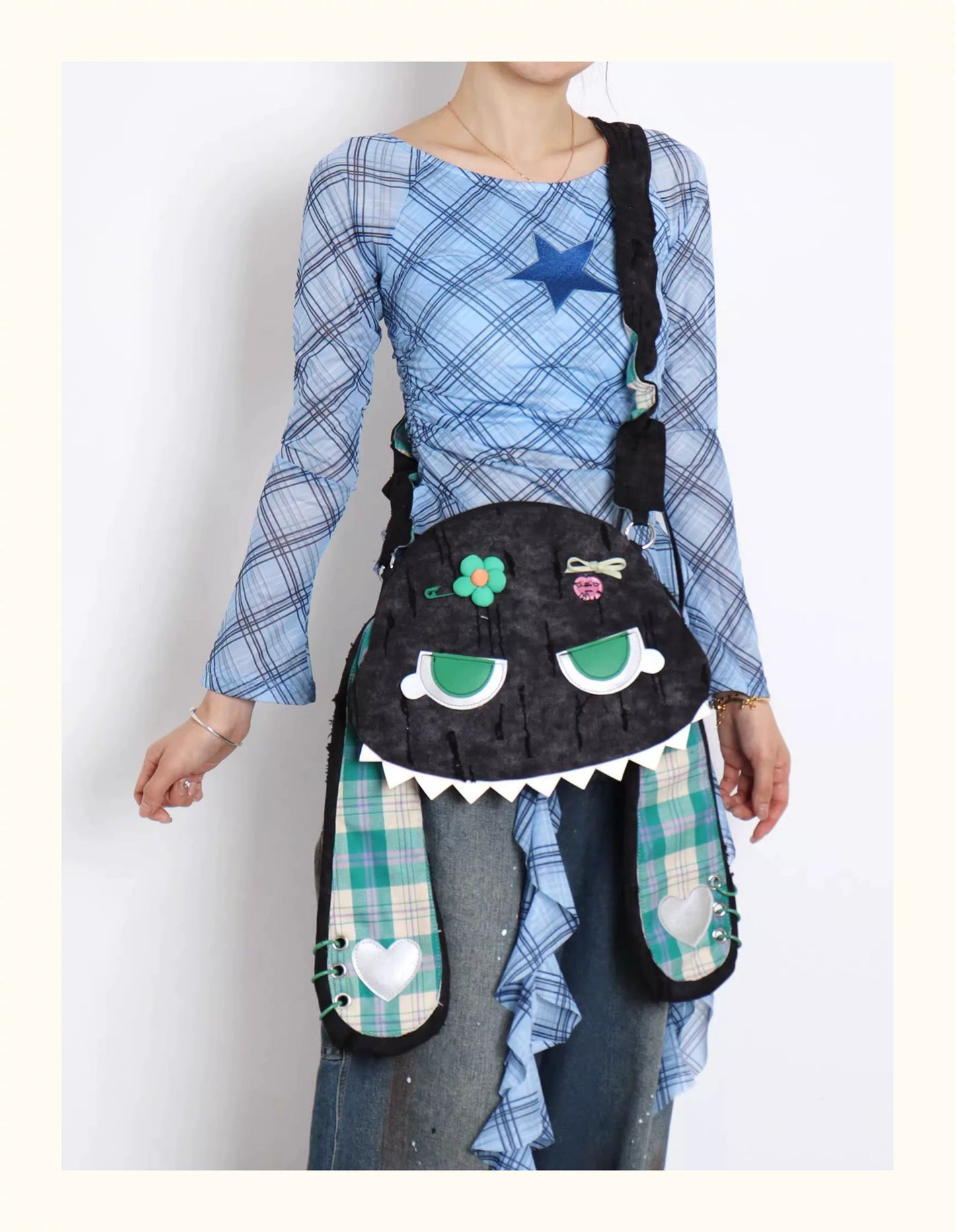 Grunge Plaid Bunny Crossbody Bag | Bag | Three Fleas