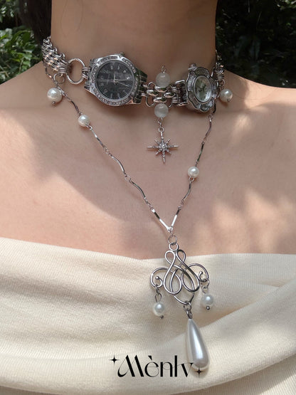 Clock Star Pearl Choker