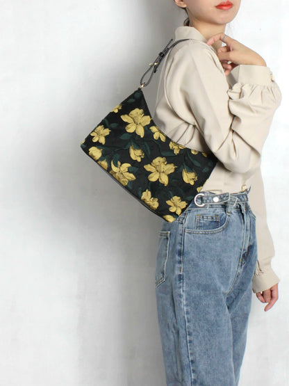 Black Floral Print Shoulder Bag | Bag | Three Fleas