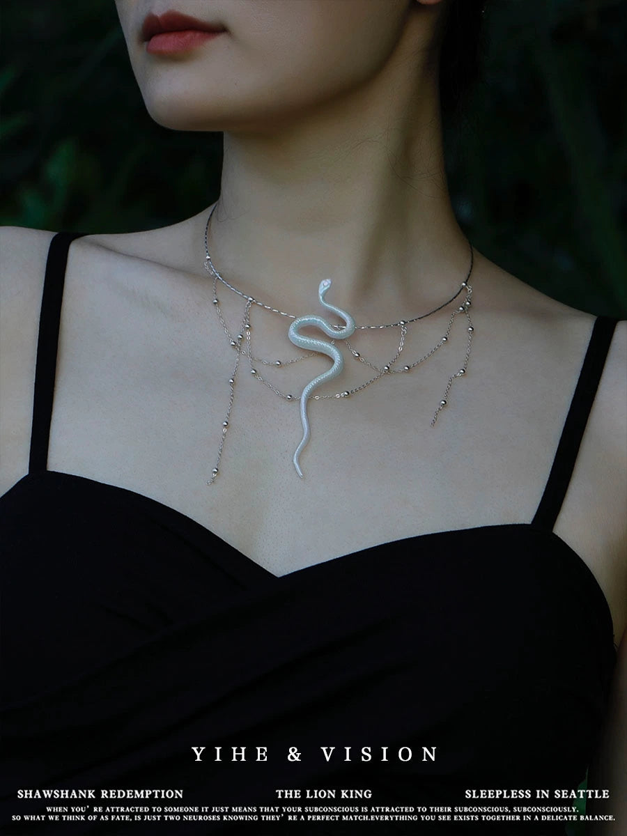 Ceramic Snake Silver Necklace