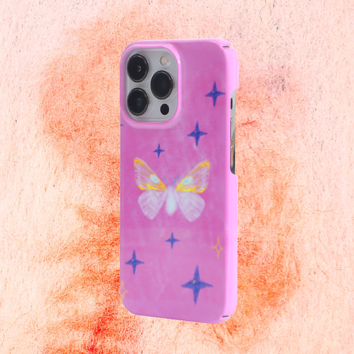 「Original」Pink sketching butterfly and stars phone case