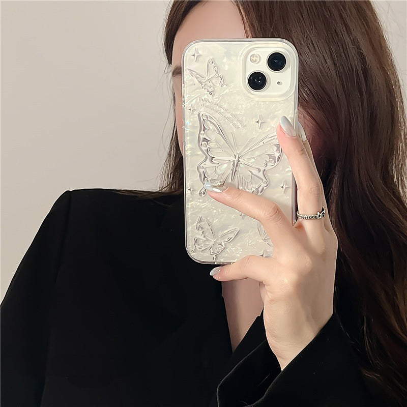 Silver butterfly shell luster phone case