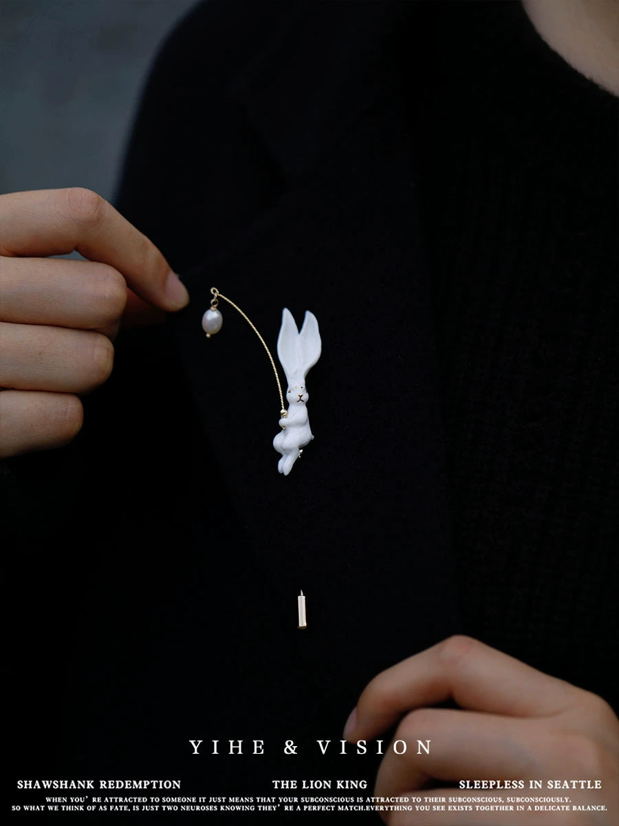 Handmade Ceramic Bunny Brooch