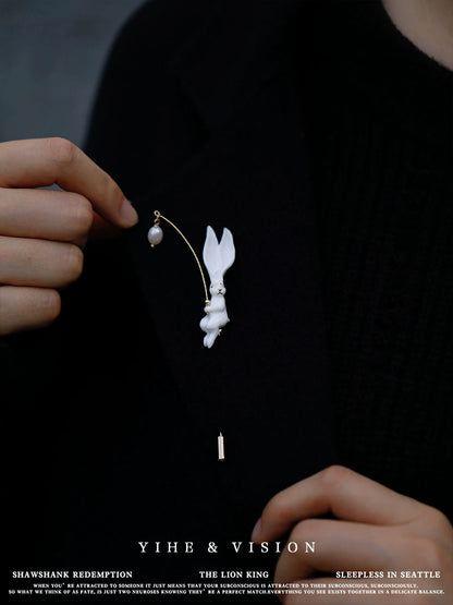 Handmade Ceramic Bunny Brooch