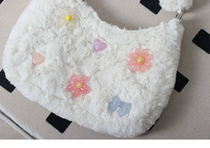 Fuzzy Y2K Floral & Bow Shoulder Bag |  | Three Fleas