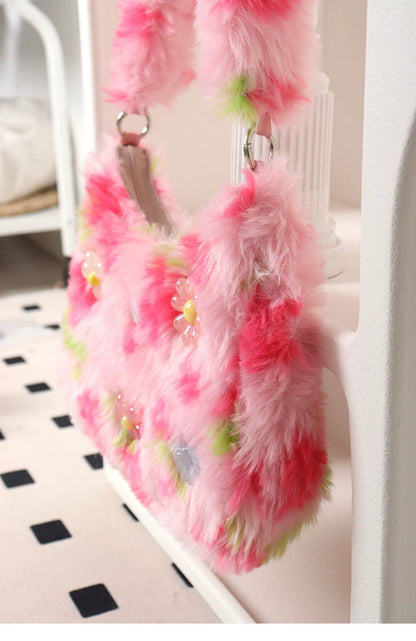 Fuzzy Y2K Floral & Bow Shoulder Bag |  | Three Fleas