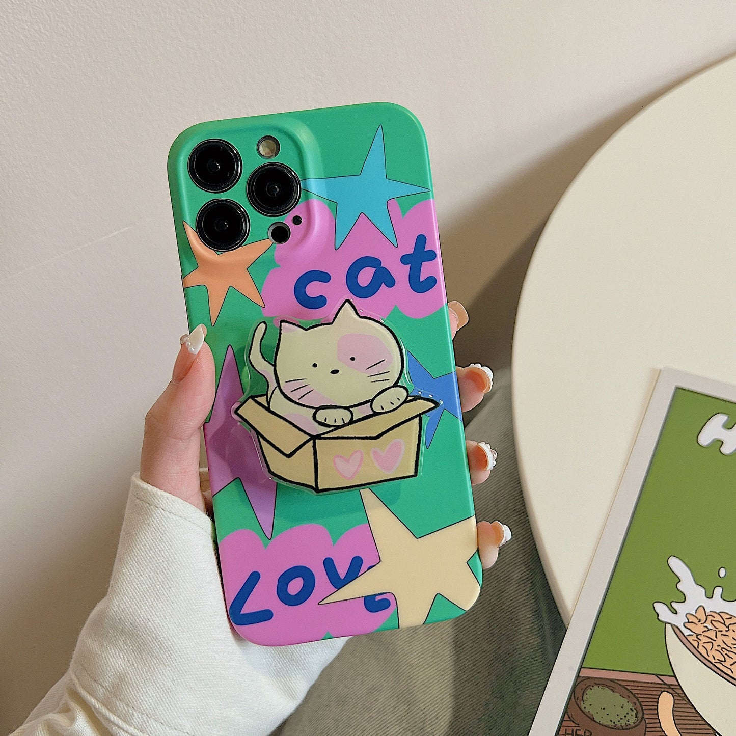 Stars and cats matte phone case with bracket