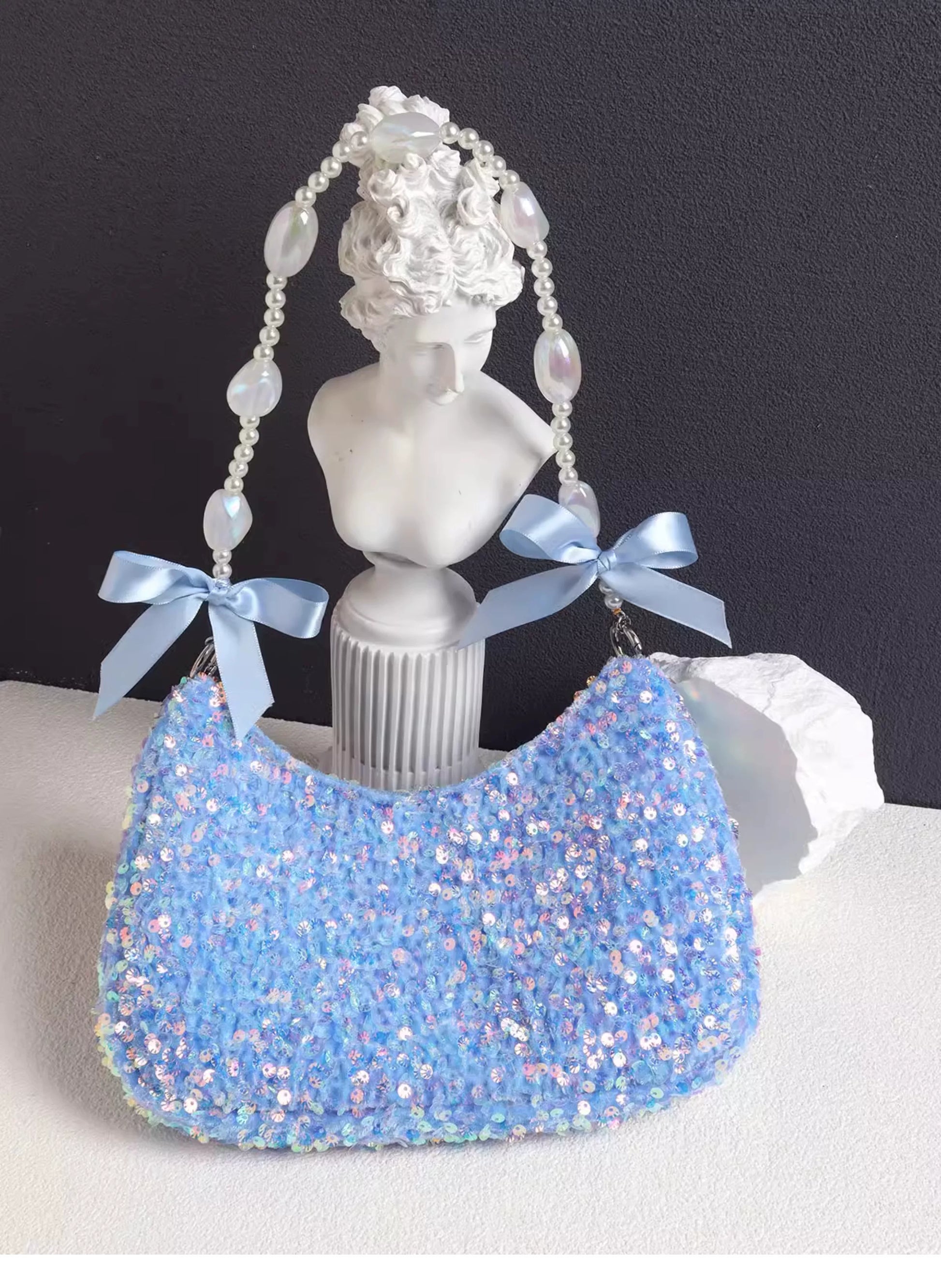 Iridescent Aqua Sequin Shoulder Bag |  | Three Fleas