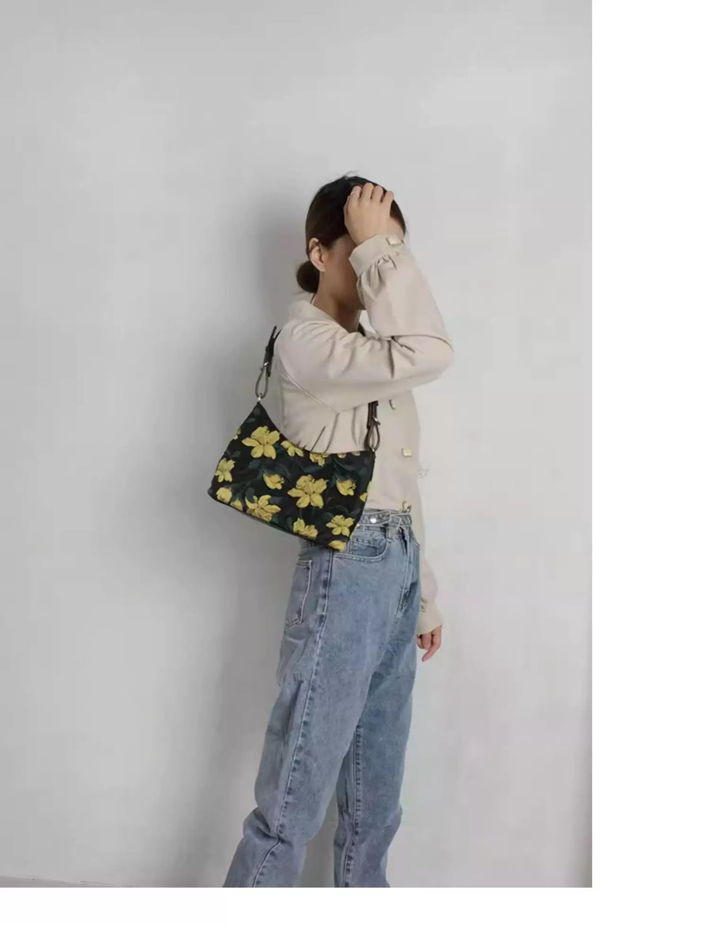 Black Floral Print Shoulder Bag | Bag | Three Fleas
