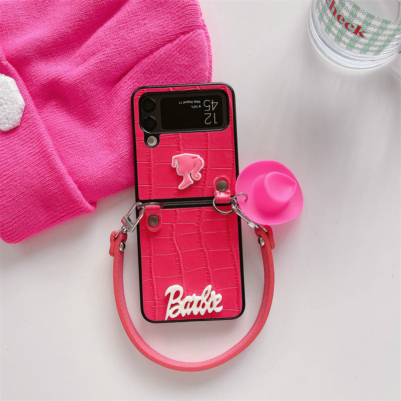 Pink faux leather Galaxy Z-Flip3/4 phone case