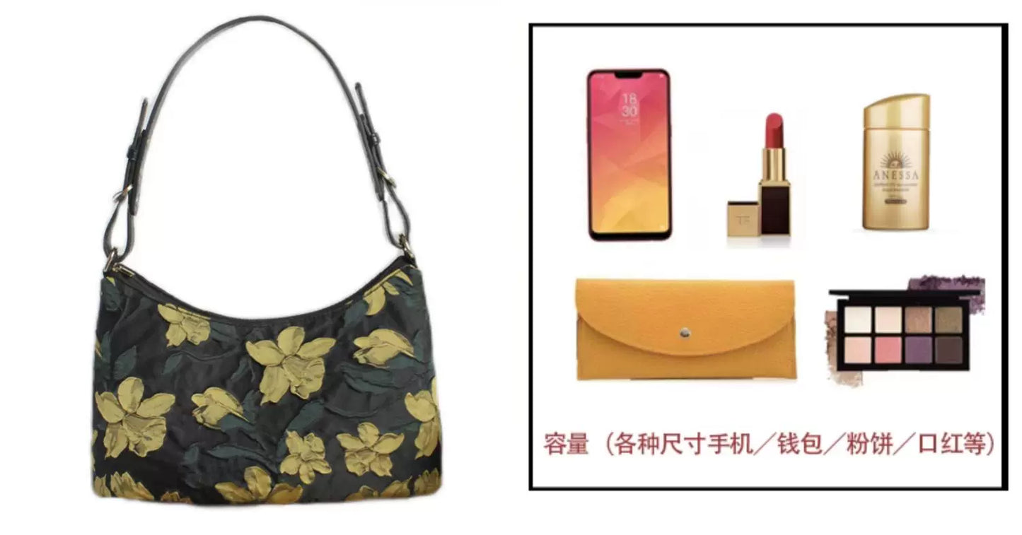 Black Floral Print Shoulder Bag | Bag | Three Fleas